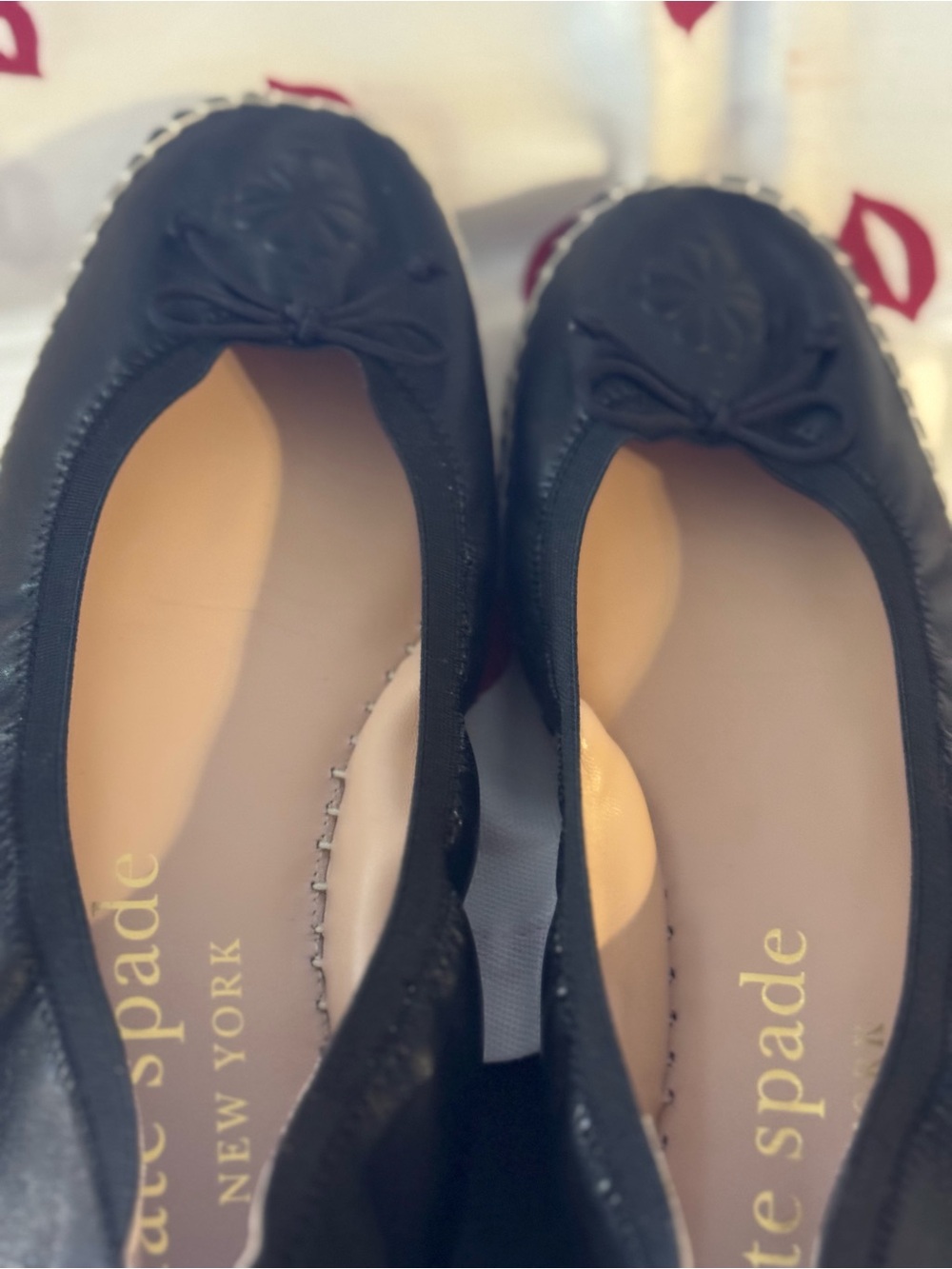 kate spade New York Black Leather Ballet Flats espadrille style size 9.5 EUC